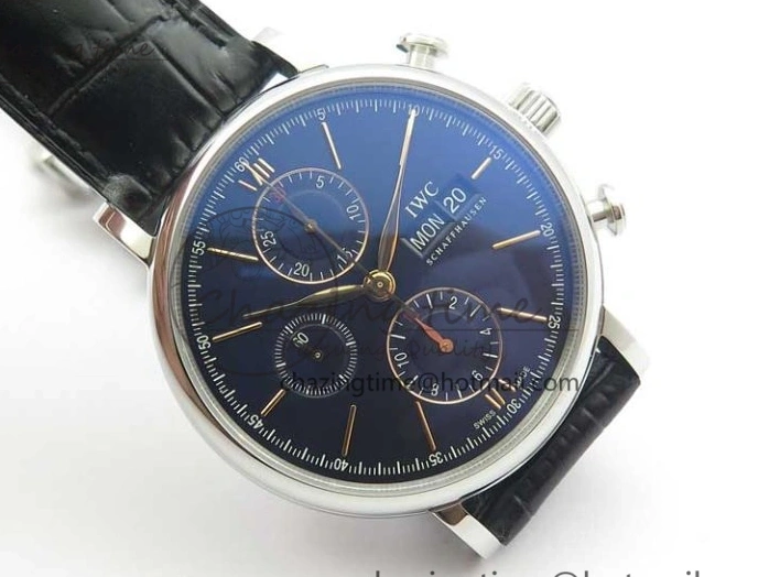 MIROTIME 0522 Portofino Chrono SS ZF 1:1 Best Edition Blue Dial Gold Markers on Black Leather Strap A OnTrend 7124